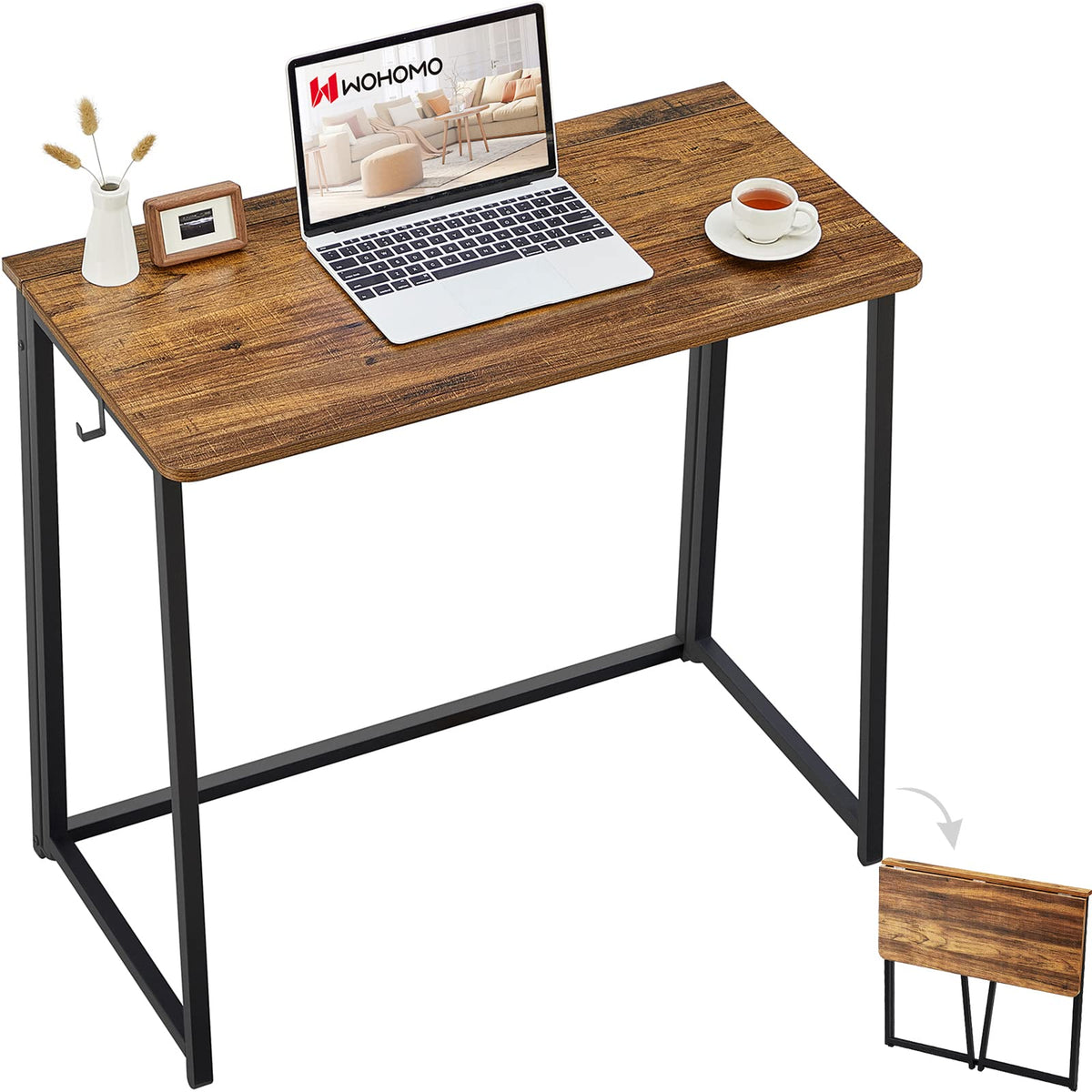 WOHOMO Folding Desk, 31.5" Foldable Computer Table for Small Spaces, Oak