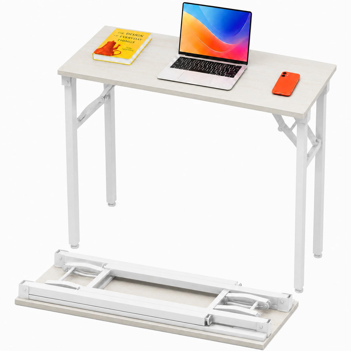 Folding Table Computer Desk - 35.8" No Assembly Folding Desk Design and Foldable Office Desk, Small Desk for Bedroom, Compact Storage Portable Use for Dorm and RV Small Space, Dark Oak