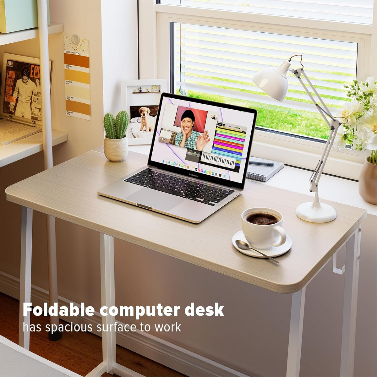 WOHOMO Folding Desk, 31.5" Foldable Computer Table for Small Spaces, Oak