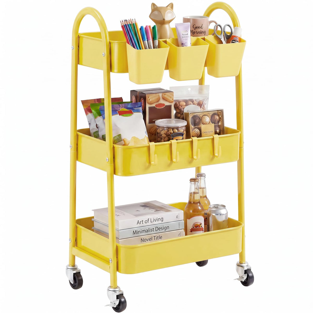 danpinera 3-Tier Rolling Cart, Metal Rolling Storage Cart with Wheels