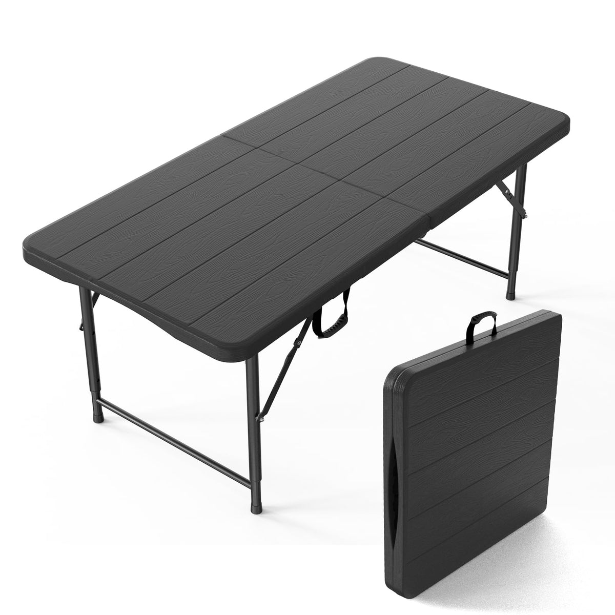 VINGLI 6 Foot Plastic Folding Table Portable Long Table for Indoor Outdoor Use Rectangular with Carrying Handle, Smooth HDPE Tabletop, White