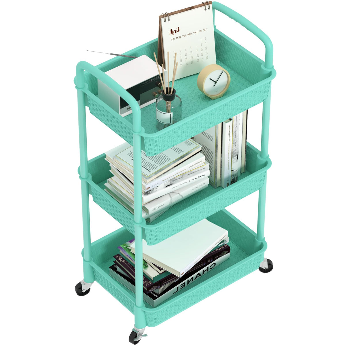 MOYIPIN 3-Tier Plastic Rolling Utility Cart with Handle,Black