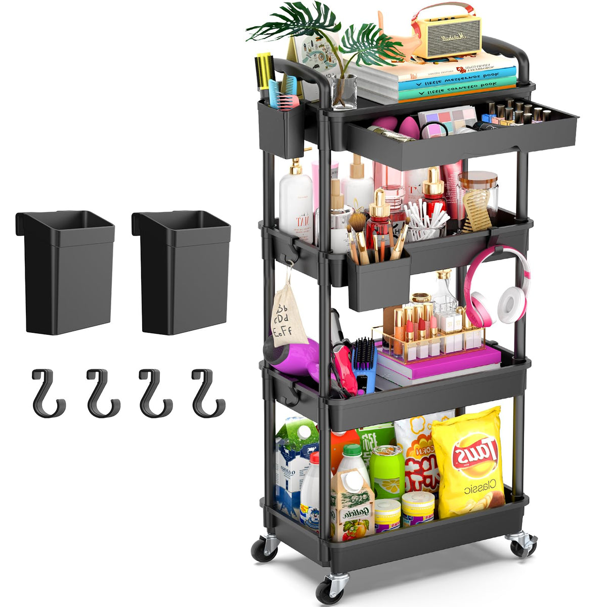 Goovilla 3 Tier Rolling Utility Cart Organizer with Removable Drawer, White