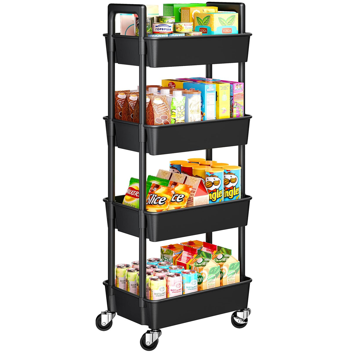 Pipishell 3 Tier Rolling Cart with Handle & Wheels for Storage, White