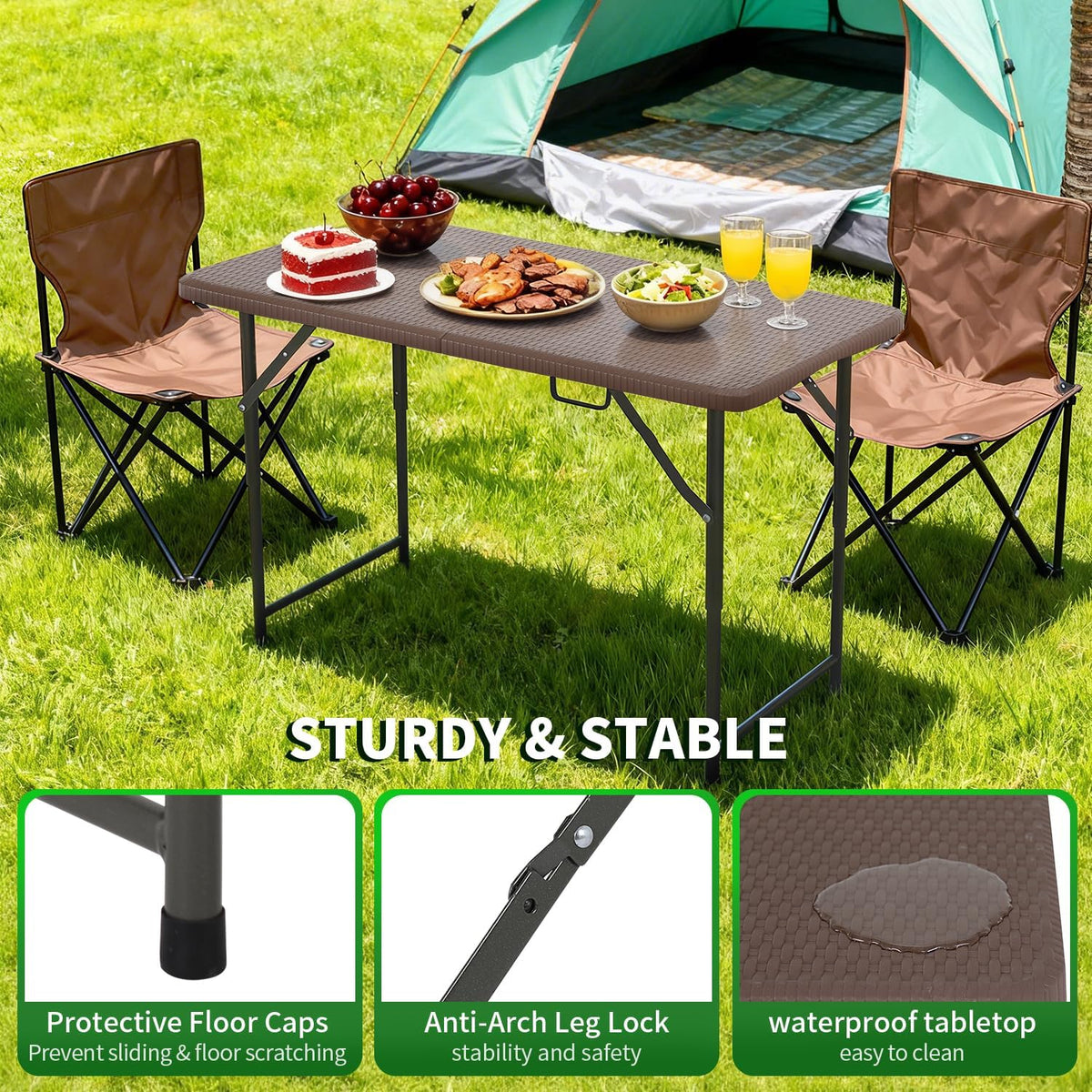 BestOffice | 4FT Folding Table | Brown Ratten | Portable Plastic Table