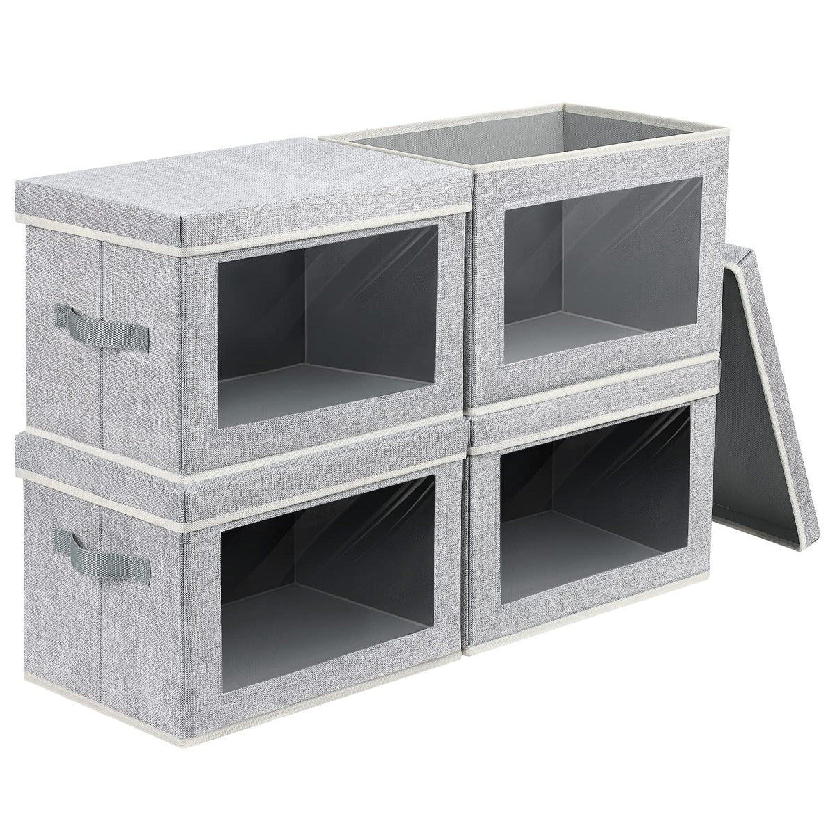 Homsorout Storage Bins with Lids - Fabric Storage Boxes with Window, Collapsible Closet Organizers with Handles, 3 Pack Decorative Bin, Home Cubes Baskets for Clothes, Hat, Books, Dark Grey