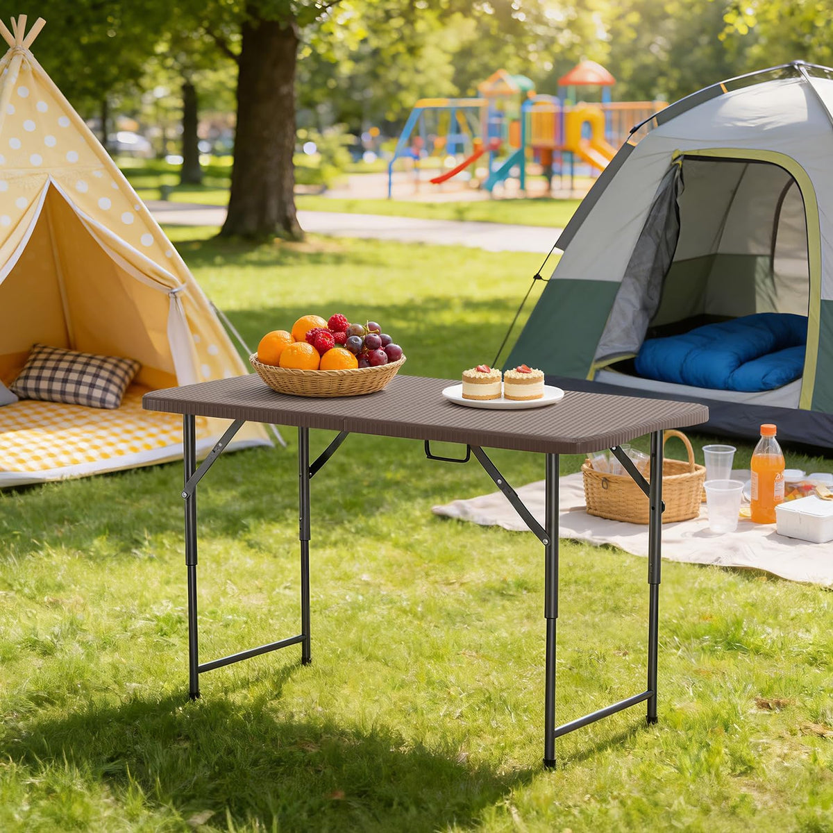 BestOffice | 4FT Folding Table | Brown Ratten | Portable Plastic Table