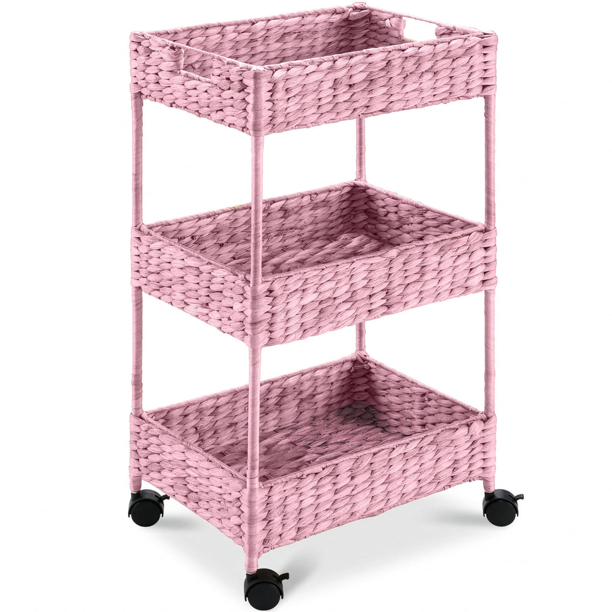 Best Choice Products 3-Tier Water Hyacinth Rolling Nursery Caddy w/Wheels, Utility Cart, Storage Organization for Bathroom, Craft Room, Laundry Room - Chestnut