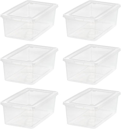 IRIS USA 6-Pack 6 Qt Storage Bins with Lids, Clear, Stackable