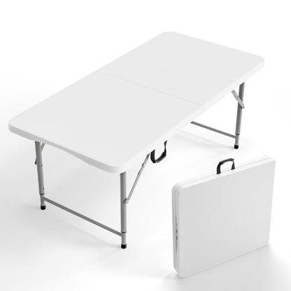 VINGLI 6 Foot Plastic Folding Table Portable Long Table for Indoor Outdoor Use Rectangular with Carrying Handle, Smooth HDPE Tabletop, White