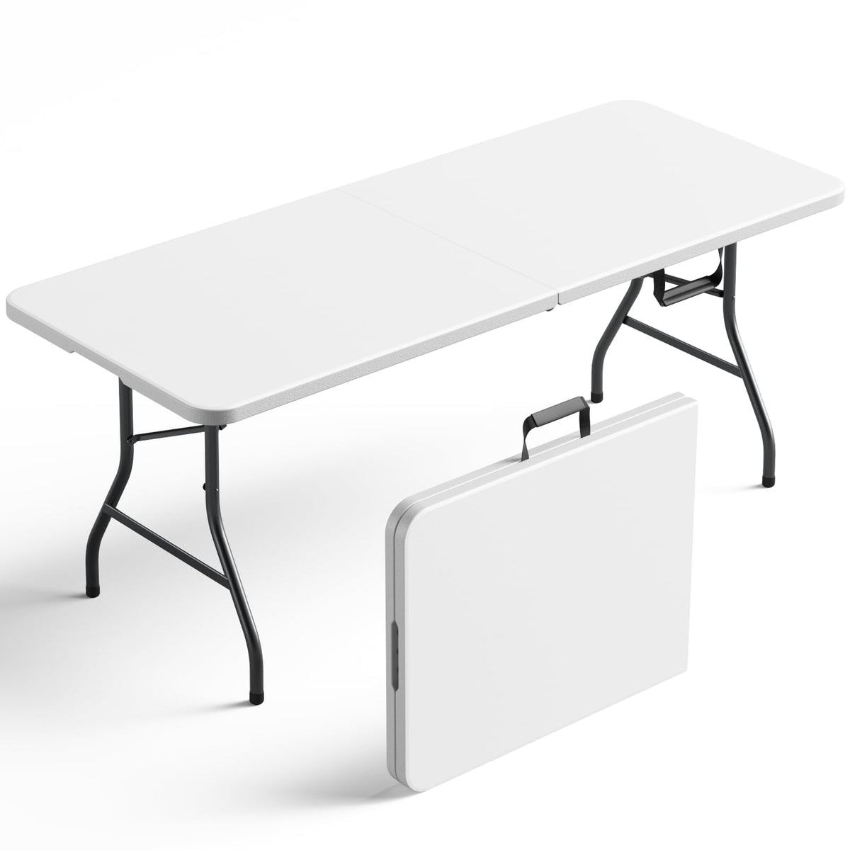 Folding Table 30 Inch - Small Desk Adjustable Height TV Tray for Laptop, Couch, Camping - Heavy Duty Utility Foldable Table for Small Spaces, No Assembly Required,Plastic White Granite