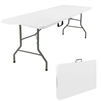Fivenl 2 Pack 6 Feet Portable Folding Table White, Steel Legs Fold-in-Half with Carrying Handle Rectangular Plastic Foldable Table for Party, Wedding, Camping, Picnic, Dining, Indoor Outdoor Events