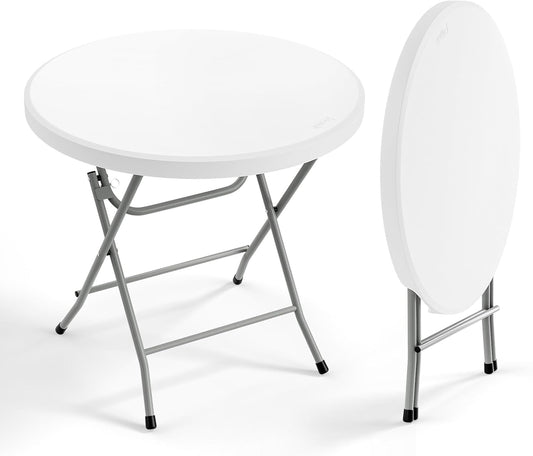 VINGLI 32" Round Folding Commercial Banquet Table, Portable Plastic Coffee Card Dining Table for Kitchen or Outdoor Party Wedding Event, 1 Pack, White