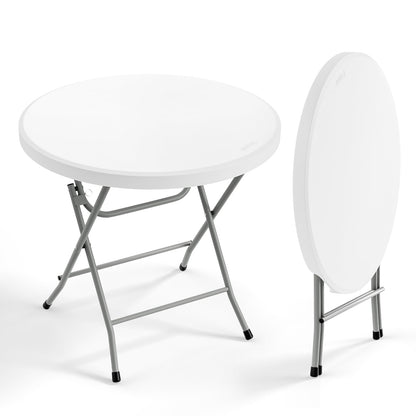 VINGLI 32" Round Folding Commercial Banquet Table, Portable Plastic Coffee Card Dining Table for Kitchen or Outdoor Party Wedding Event, 1 Pack, White