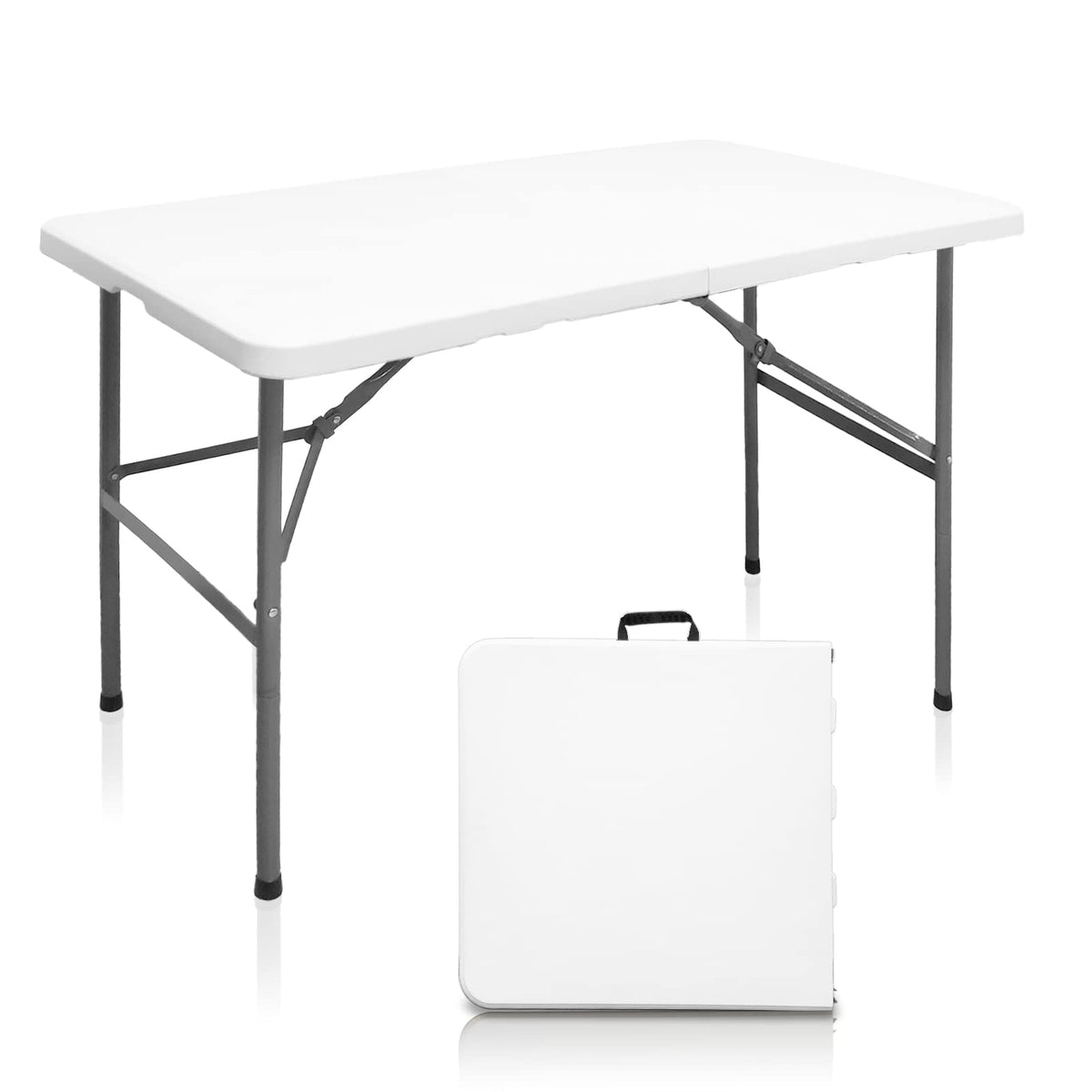 Folding Table 4ft Heavy Duty Folding Tables Indoor Outdoor Plastic Dining Table Portable Folding Square Card Table w/Handle for Picnic, Party, Camping (4 FT)