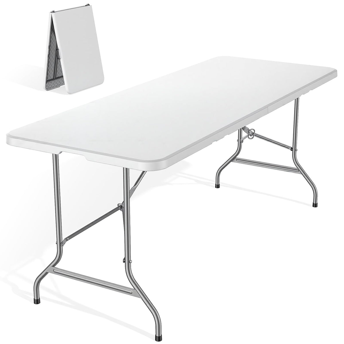 DUMOS 6 FT Folding Picnic Table, Portable Plastic Table, Easy to Keep