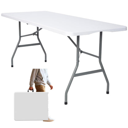 Folding Table 6ft,Foldable Table with Built in Handle & Steel Legs,Smooth HDPE Tabletop,Heavy Duty Folding Portable,Indoor Outdoor Uset for Party, Dining,Events,White