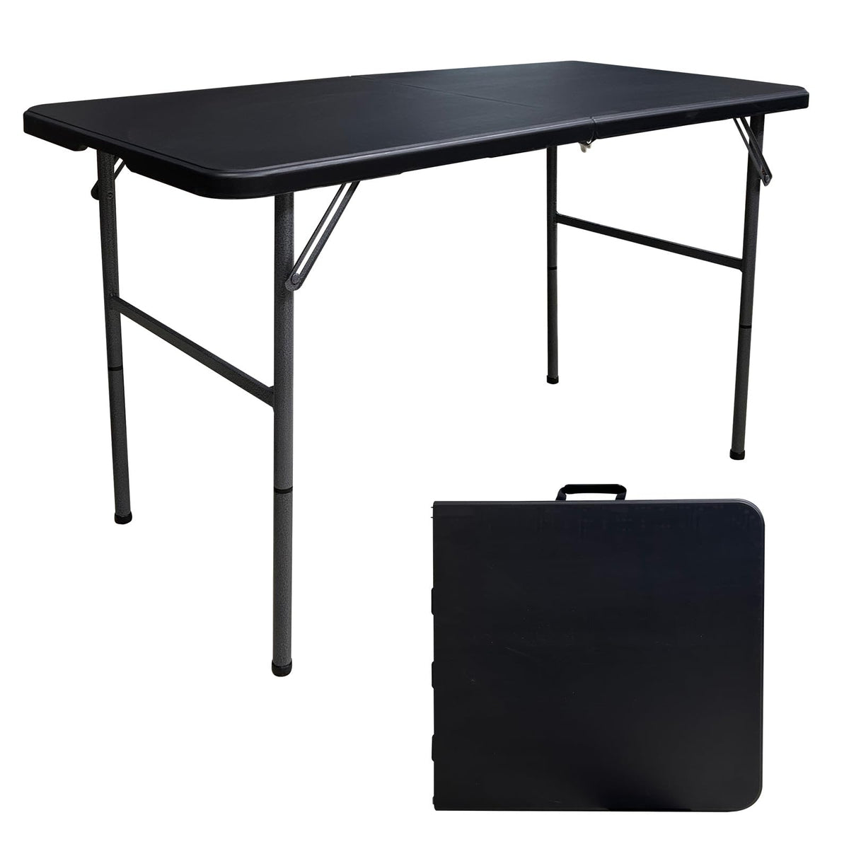 Folding Table 4ft Heavy Duty Folding Tables Indoor Outdoor Plastic Dining Table Portable Folding Square Card Table w/Handle for Picnic, Party, Camping (4 FT)