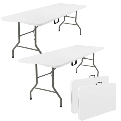 Fivenl 2 Pack 6 Feet Portable Folding Table White, Steel Legs Fold-in-Half with Carrying Handle Rectangular Plastic Foldable Table for Party, Wedding, Camping, Picnic, Dining, Indoor Outdoor Events