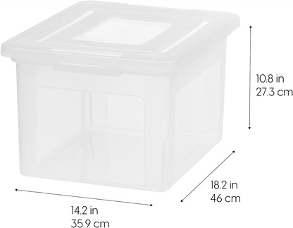 IRIS USA File Box File Organizer Plastic File Box for Letter/Legal File, BPA-Free Plastic Storage Bin Tote Organizer with Durable and Secure Latching Lid, Stackable and Nestable, Clear 35 Qt. 4Pack