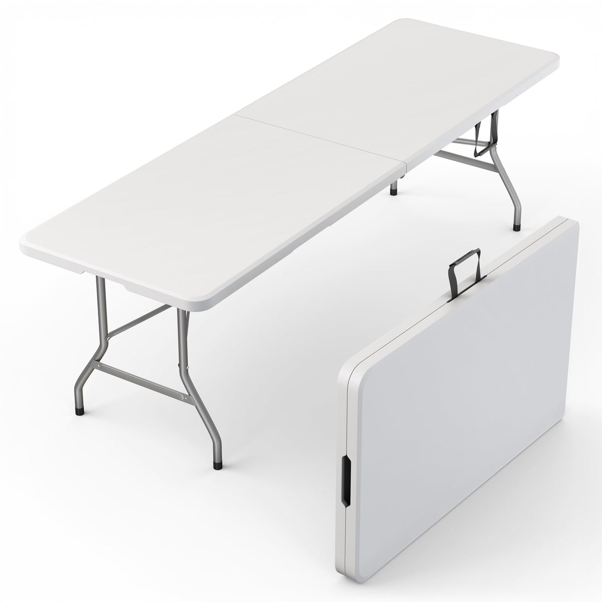 Our Modern Space 8 Feet Foldable Table with Built in Handle & Steel Legs | 8 FT Heavy Duty Portable | Perfect for Party, Dining, Wedding, Events, Picnic Indoor, Outdoor, Camping, Temporary - 8 Foot