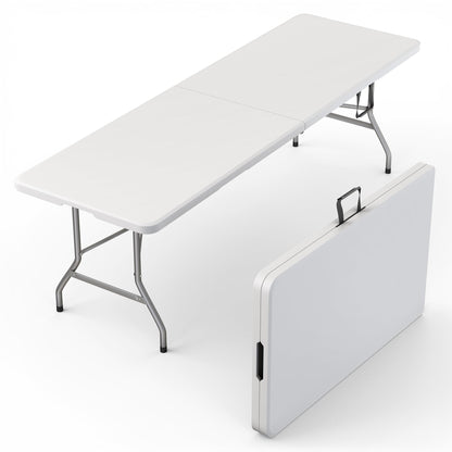 Our Modern Space 8 Feet Foldable Table with Built in Handle & Steel Legs | 8 FT Heavy Duty Portable | Perfect for Party, Dining, Wedding, Events, Picnic Indoor, Outdoor, Camping, Temporary - 8 Foot