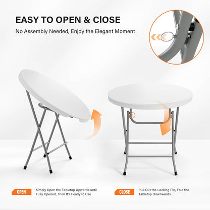 VINGLI 32" Round Folding Commercial Banquet Table, Portable Plastic Coffee Card Dining Table for Kitchen or Outdoor Party Wedding Event, 1 Pack, White