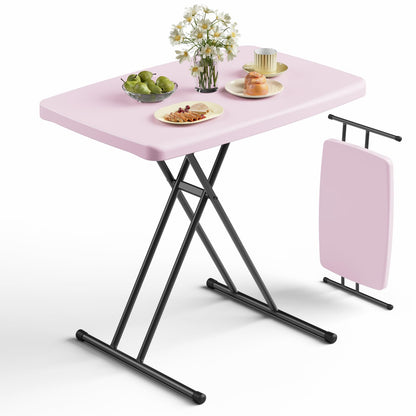 Folding Table 30 Inch - Small Desk Adjustable Height TV Tray for Laptop, Couch, Camping - Heavy Duty Utility Foldable Table for Small Spaces, No Assembly Required,Plastic White Granite