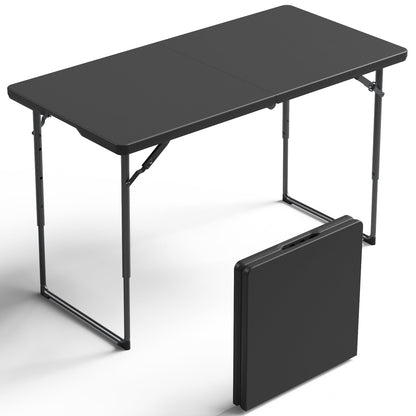 Folding Table 30 Inch - Small Desk Adjustable Height TV Tray for Laptop, Couch, Camping - Heavy Duty Utility Foldable Table for Small Spaces, No Assembly Required,Plastic White Granite