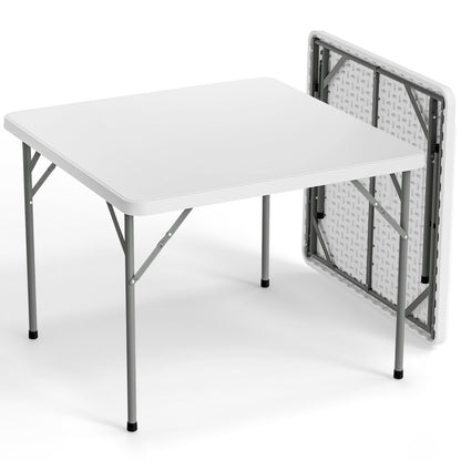 VINGLI White Card Square Table, 34 inch Foldable Legs Full Table Top, Easy to Set up and Store, Folding Portable for Game Puzzles, Gathering, Party, Dining, Indoor, Outdoor, Outside