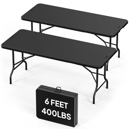Bonnlo Folding Table 6ft, Portable Collapsible Plastic White Long Tables for Party, Camping, Banquet, Craft, Dining, Wedding, Outdoor and Indoor Use