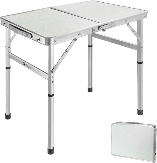 VILLEY 2FT Folding Camping Table, Portable Small Table with Adjustable Legs