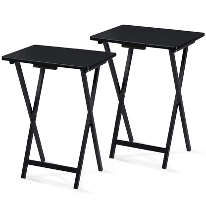 PJ Wood Folding TV Trays Set of 2, Solid Wood Foldable Snack Tables, Black