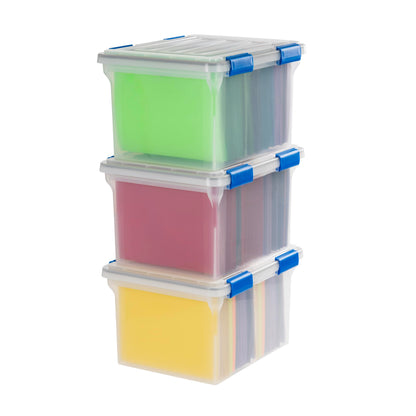 IRIS USA File Box File Organizer Plastic File Box for Letter/Legal File, BPA-Free Plastic Storage Bin Tote Organizer with Durable and Secure Latching Lid, Stackable and Nestable, Clear 35 Qt. 4Pack