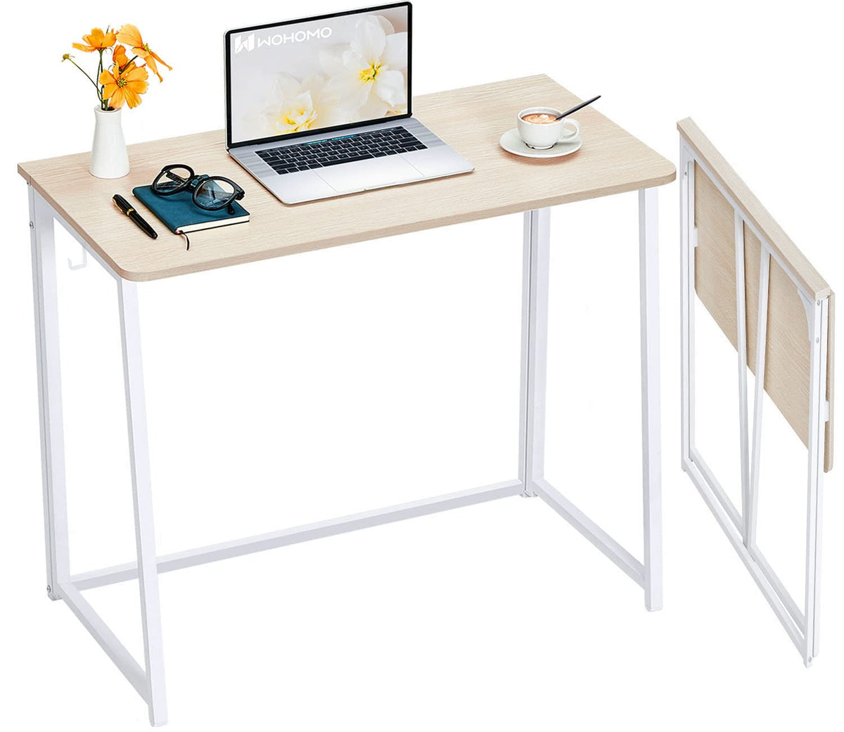 WOHOMO Folding Desk, 31.5" Foldable Computer Table for Small Spaces, Oak