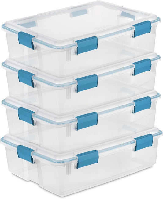 Sterilite Gasket Storage Box with Lids for Home & Office, 37 Quart, 4-Pack