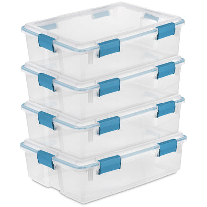 Sterilite Gasket Storage Box with Lids for Home & Office, 37 Quart, 4-Pack