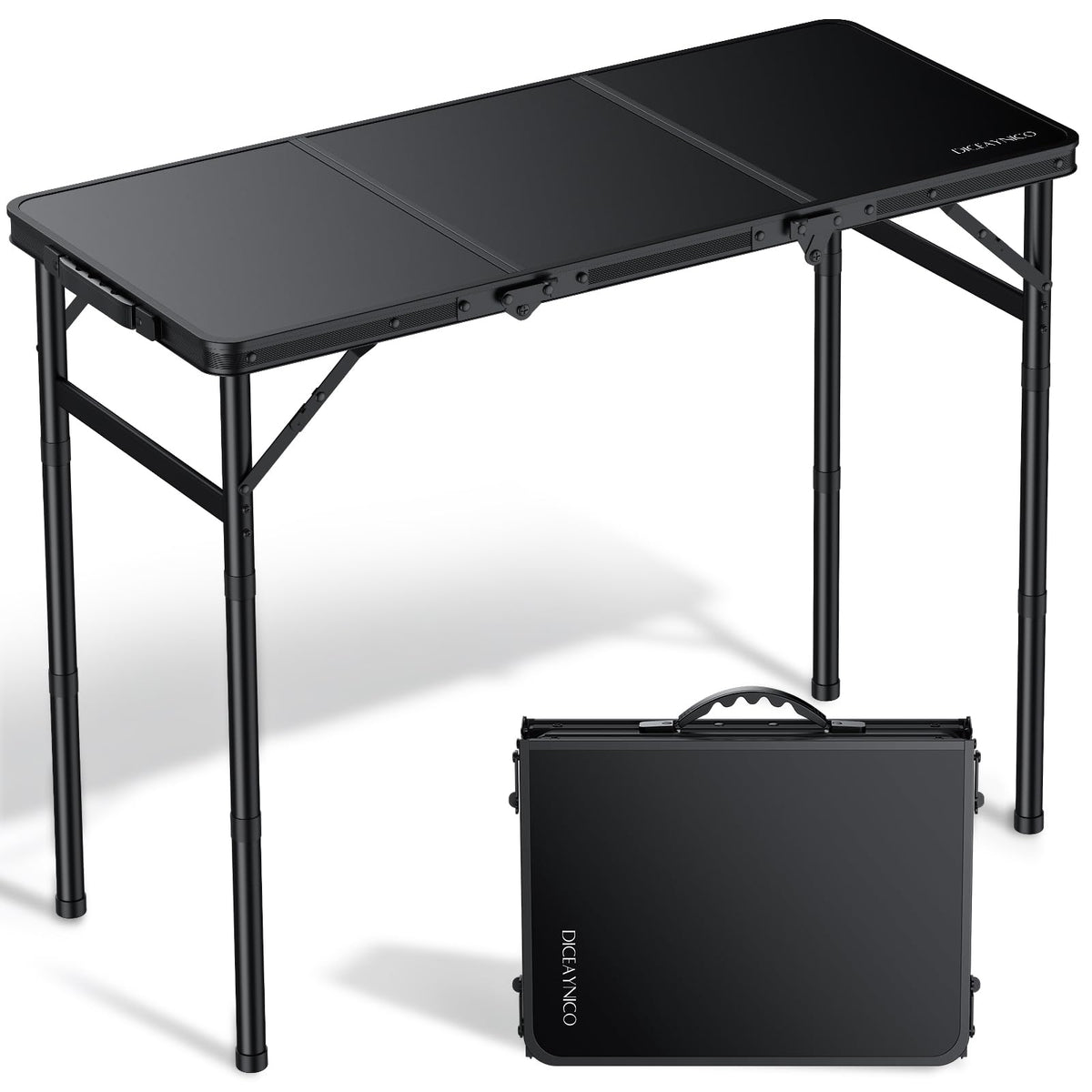 Folding Camping Table, 34.2"x15.7" 3 Adjustable Height Max 27.5"