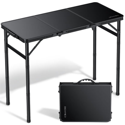 Folding Camping Table, 34.2"x15.7" 3 Adjustable Height Max 27.5"