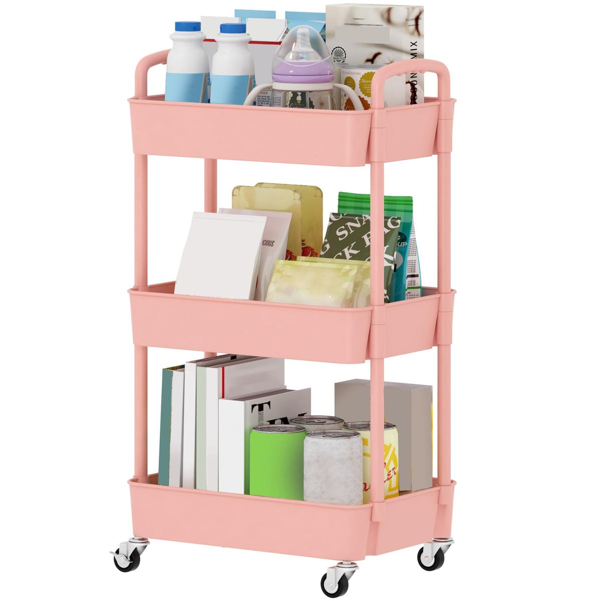 Sywhitta 3-Tier Plastic Rolling Utility Cart with Wheels for Storage,Black
