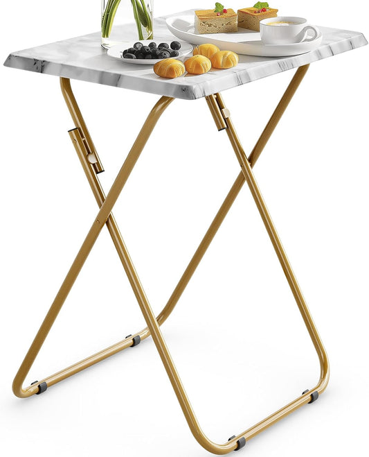 HUANUO Folding TV Tray Table, No Assembly TV Tray with Marble-Look Top