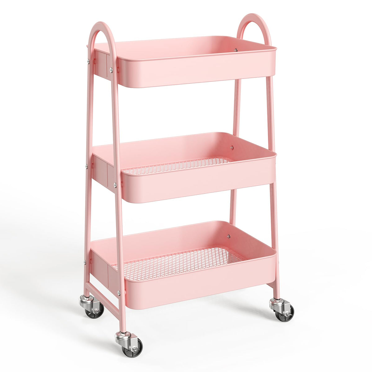 NEWBULIG 3-Tier Metal Rolling Cart with Lockable Wheels, Heavy Duty Mobile Utility Storage Shelf, Roller Book Snack Cart, Grey