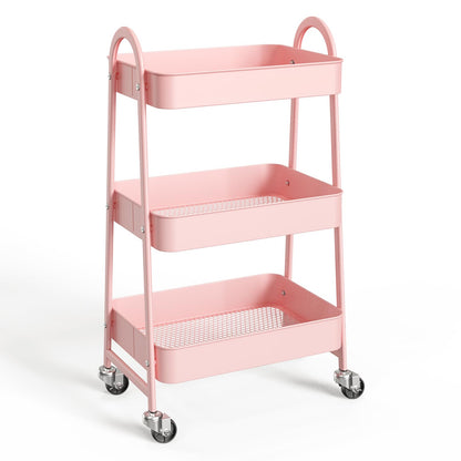 NEWBULIG 3-Tier Metal Rolling Cart with Lockable Wheels, Heavy Duty Mobile Utility Storage Shelf, Roller Book Snack Cart, Grey