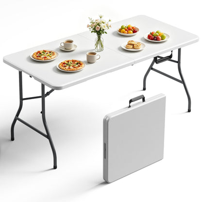 Folding Table 30 Inch - Small Desk Adjustable Height TV Tray for Laptop, Couch, Camping - Heavy Duty Utility Foldable Table for Small Spaces, No Assembly Required,Plastic White Granite