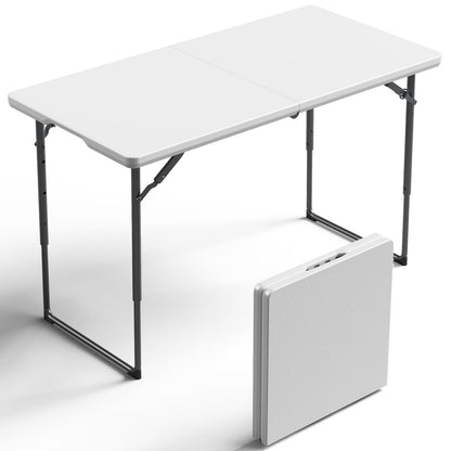 Folding Table 30 Inch - Small Desk Adjustable Height TV Tray for Laptop, Couch, Camping - Heavy Duty Utility Foldable Table for Small Spaces, No Assembly Required,Plastic White Granite