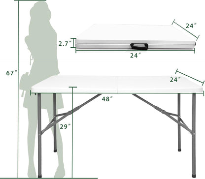 Folding Table 4ft Heavy Duty Folding Tables Indoor Outdoor Plastic Dining Table Portable Folding Square Card Table w/Handle for Picnic, Party, Camping (4 FT)