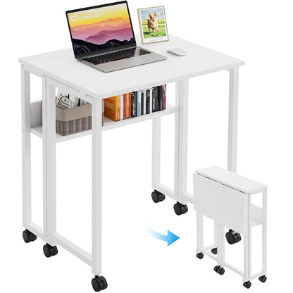 GreenForest Folding Desk with Wheels, 24.8" Rolling Table for Small Spaces