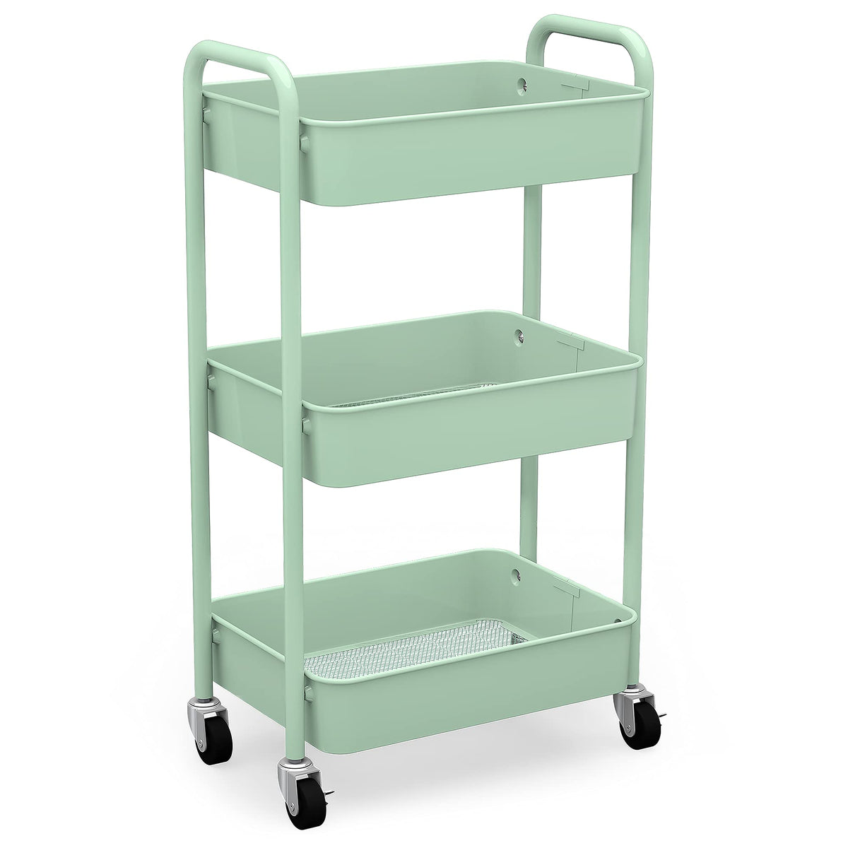 CAXXA 3-Tier Rolling Metal Storage Organizer - Mobile Utility Cart, Kitchen Cart with Caster Wheels (Black)