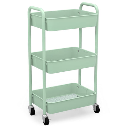 CAXXA 3-Tier Rolling Metal Storage Organizer - Mobile Utility Cart, Kitchen Cart with Caster Wheels (Black)