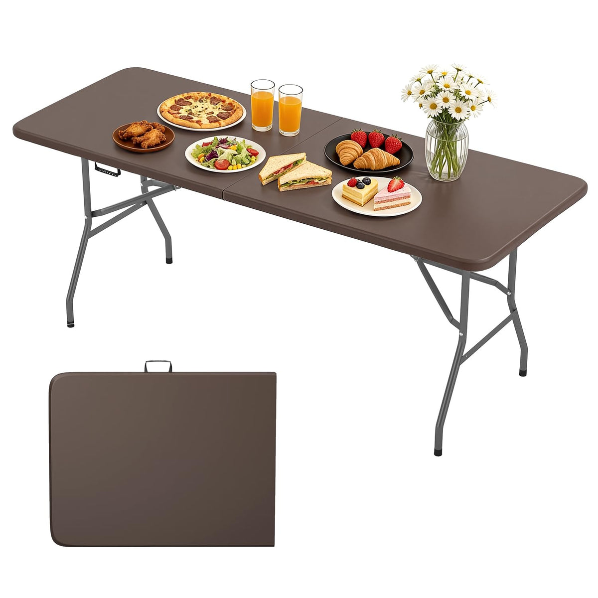BestOffice | 4FT Folding Table | Brown Ratten | Portable Plastic Table
